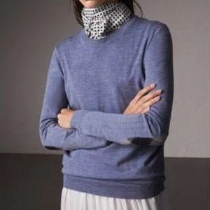 Burberry Check Detail Merino Wool Crew Neck Sweater in Indigo Blue